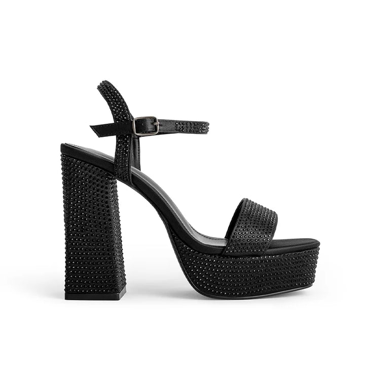 Platform Heel Sandals with Sequin Decoration - Amy