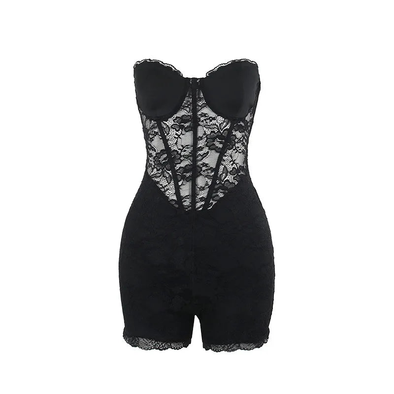 Strapless short pants jumpsuit with lace corset detail - Alex