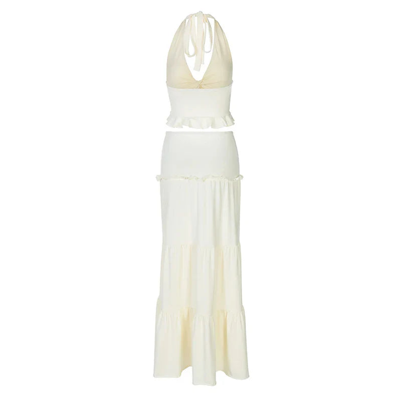Two-piece set maxi skirt and neck tie top - Lorenza