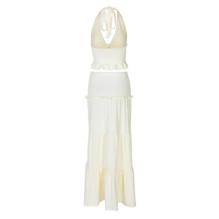 Two-piece set maxi skirt and neck tie top - Lorenza