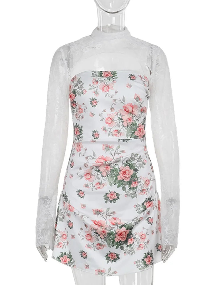 Floral mini dress with lace decoration - Sigal