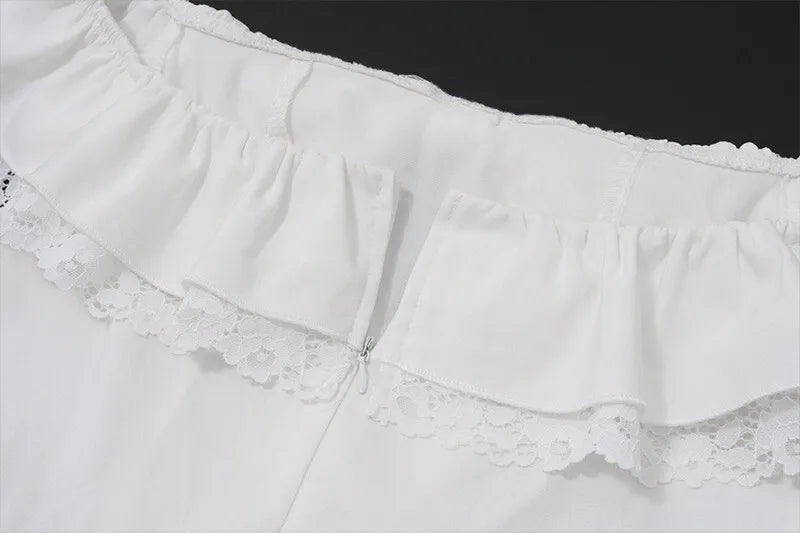 Rustic off-shoulder mini dress with lace decoration - Lali