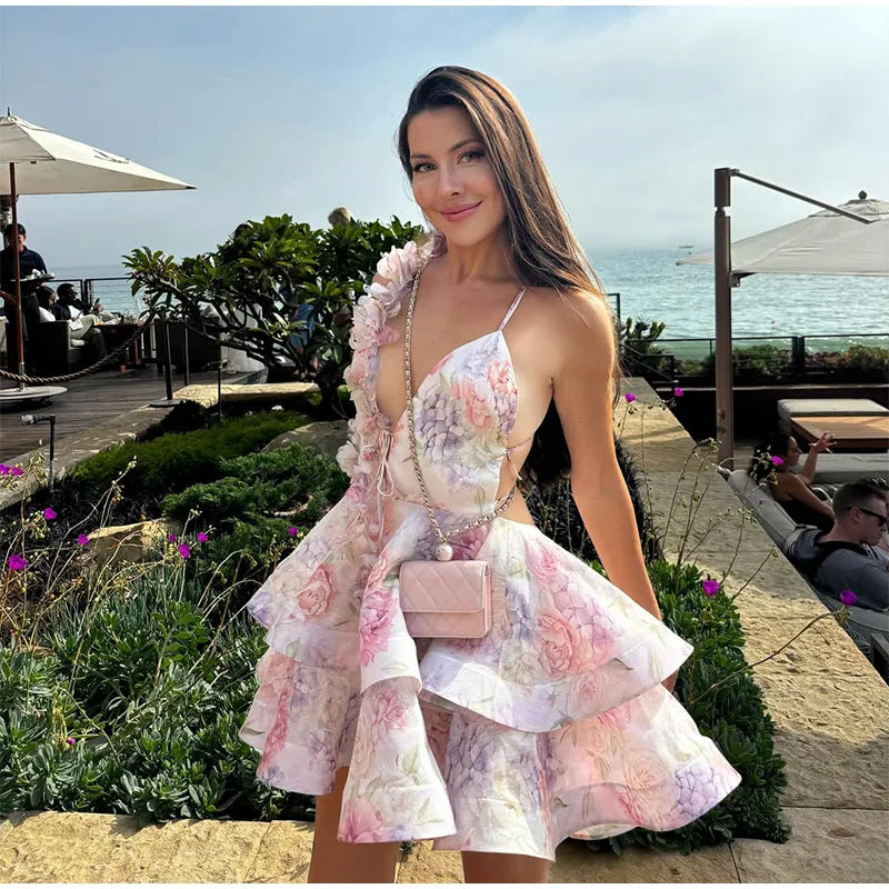 3D Floral Ruffled Mini Dress - Isabella