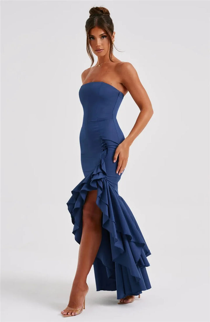 Maxi strapless ruffled dress with slit design - Rita