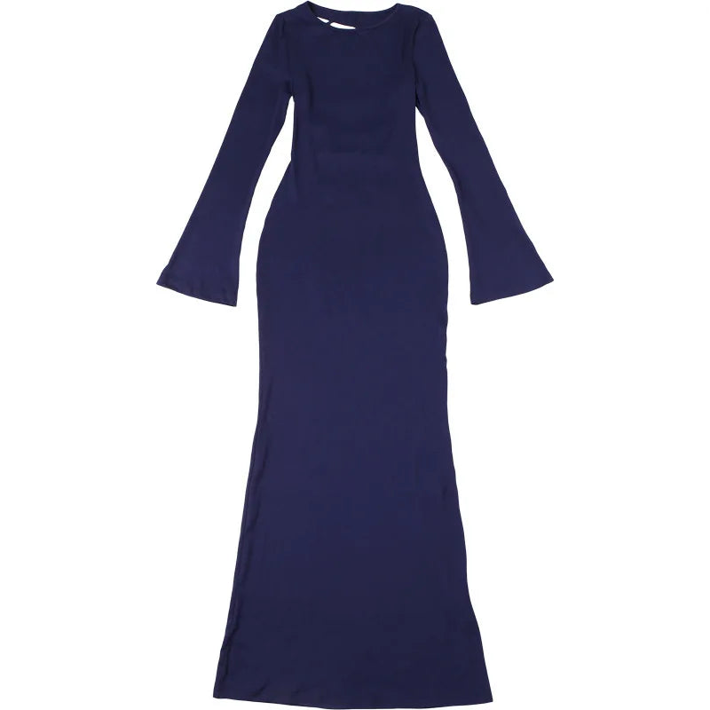 Open Back Maxi Dress with Bell Sleeves - Blueberry