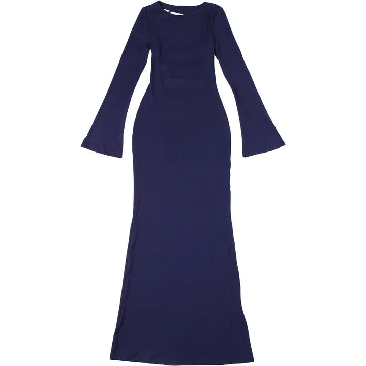 Open Back Maxi Dress with Bell Sleeves - Blueberry