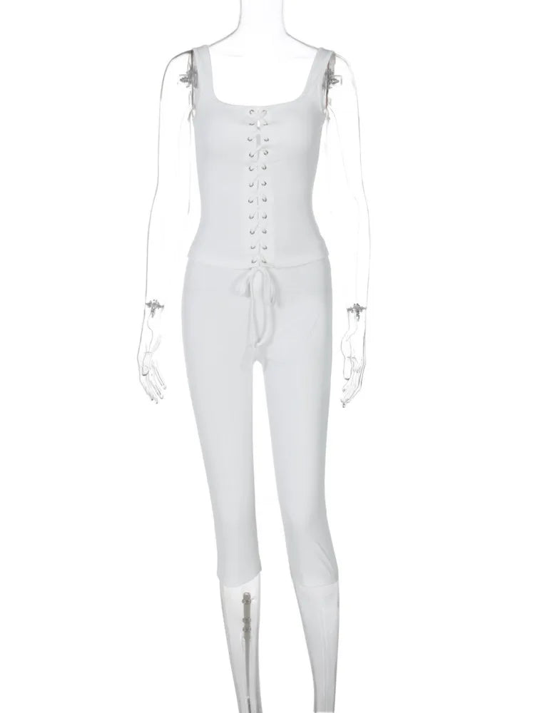 Two-piece set tie top and three-quarter leggings - Nadia