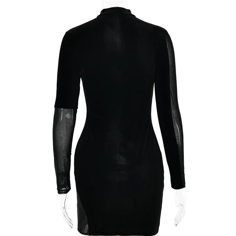 Velvet mini dress with mesh design - TESA