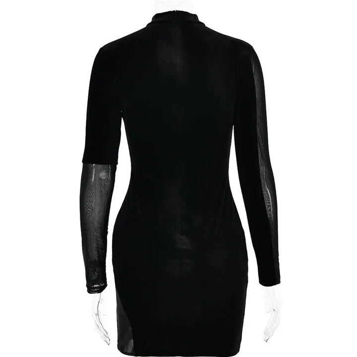 Velvet mini dress with mesh design - TESA