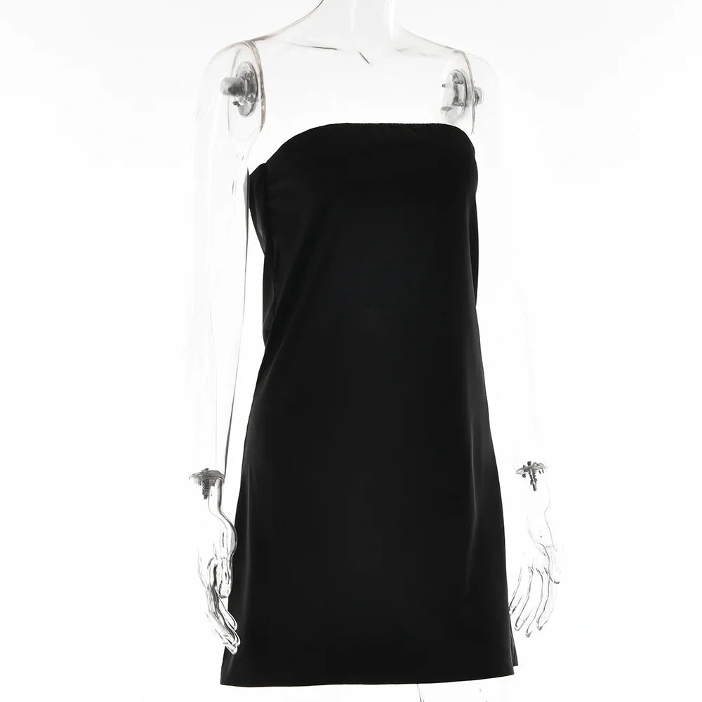 Strapless satin mini dress - Sky