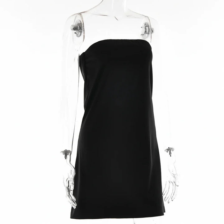 Strapless satin mini dress - Sky