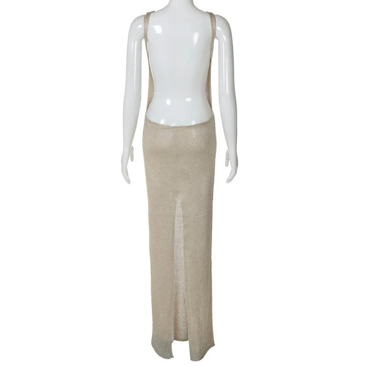Fitted knitted sequin maxi dress with open back - Emerald