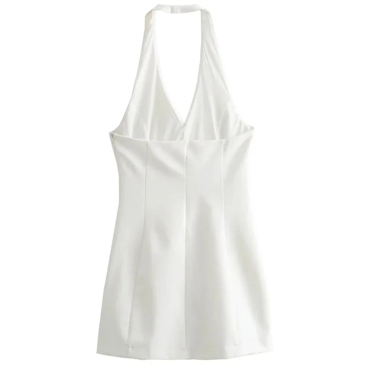 Fitted mini dress with V collar neckline - Vanilla
