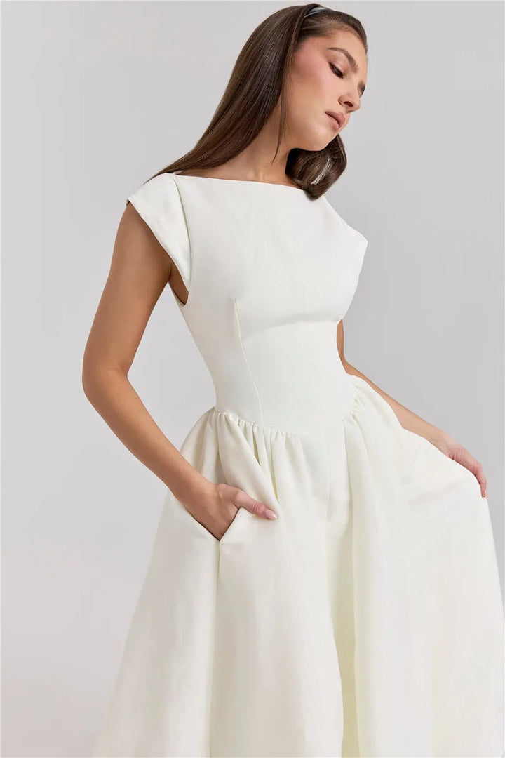 A-Line Midi Dress with Open Back - Rona Lee
