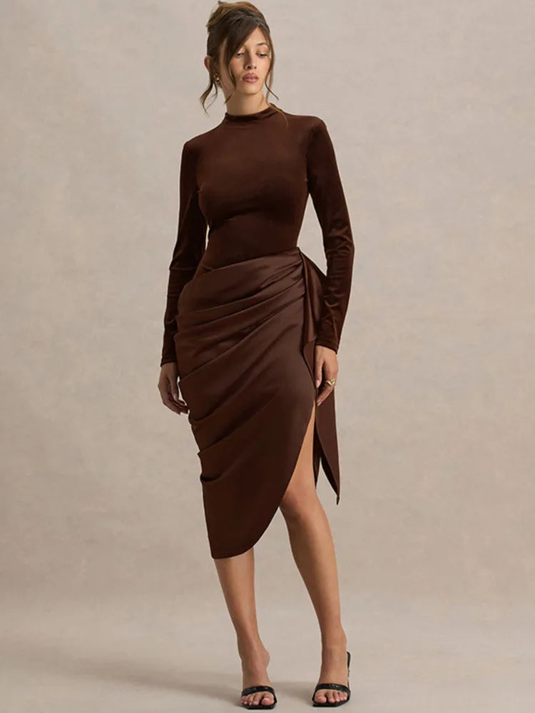 Midi Dress with Satin Design and Asymmetric Length - NIRA