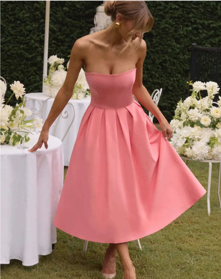 Strapless midi dress in A-line cut - Arya