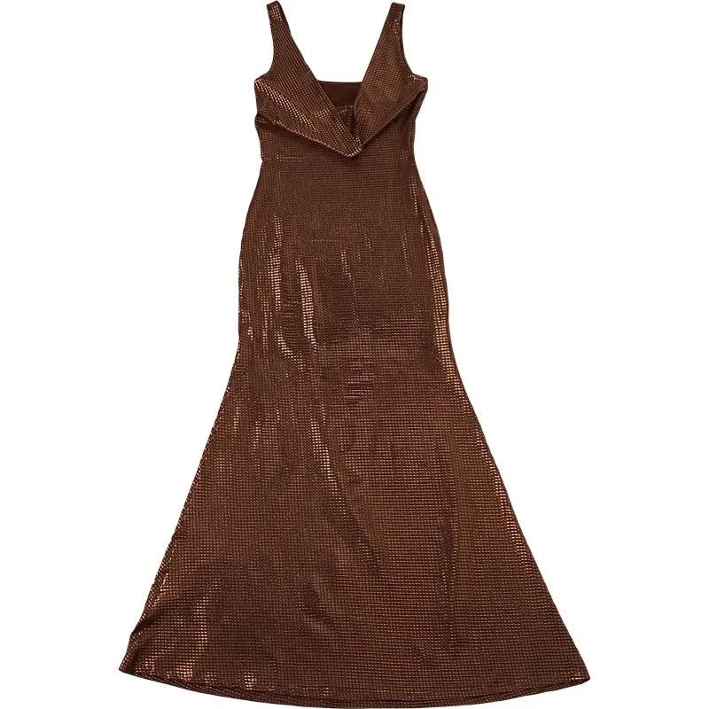 Fitted Maxi Dress with Sparkling Square Embellishment and Open Back Design - Genesis