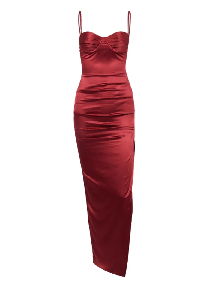 Elegant Satin Maxi Dress with Deep Slit - Venice
