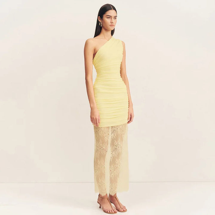 Maxi dress with ruching and lace design - Ameriza