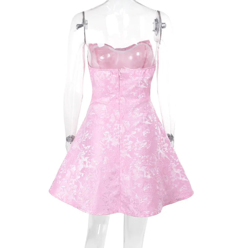 Mini Strapless A-Line Dress with Bow and Floral Embroidery Detail - Alina