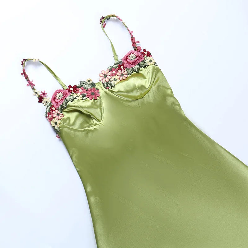 Satin Mini Dress with Floral Decoration - Sarin