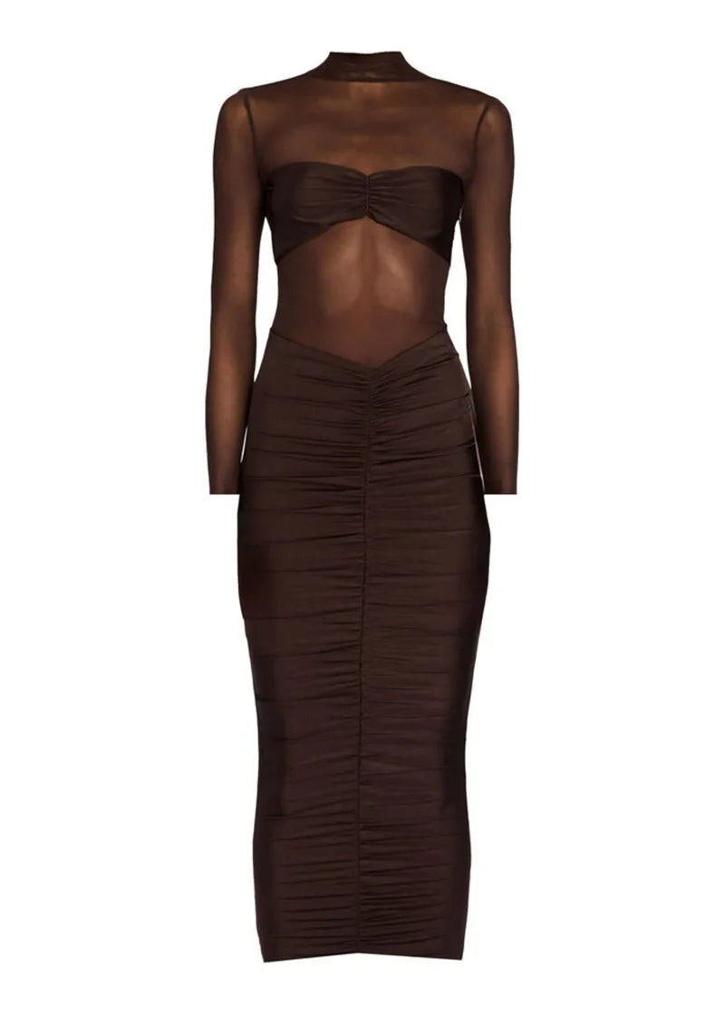 Fitted midi dress with ruching and mesh design - Miren