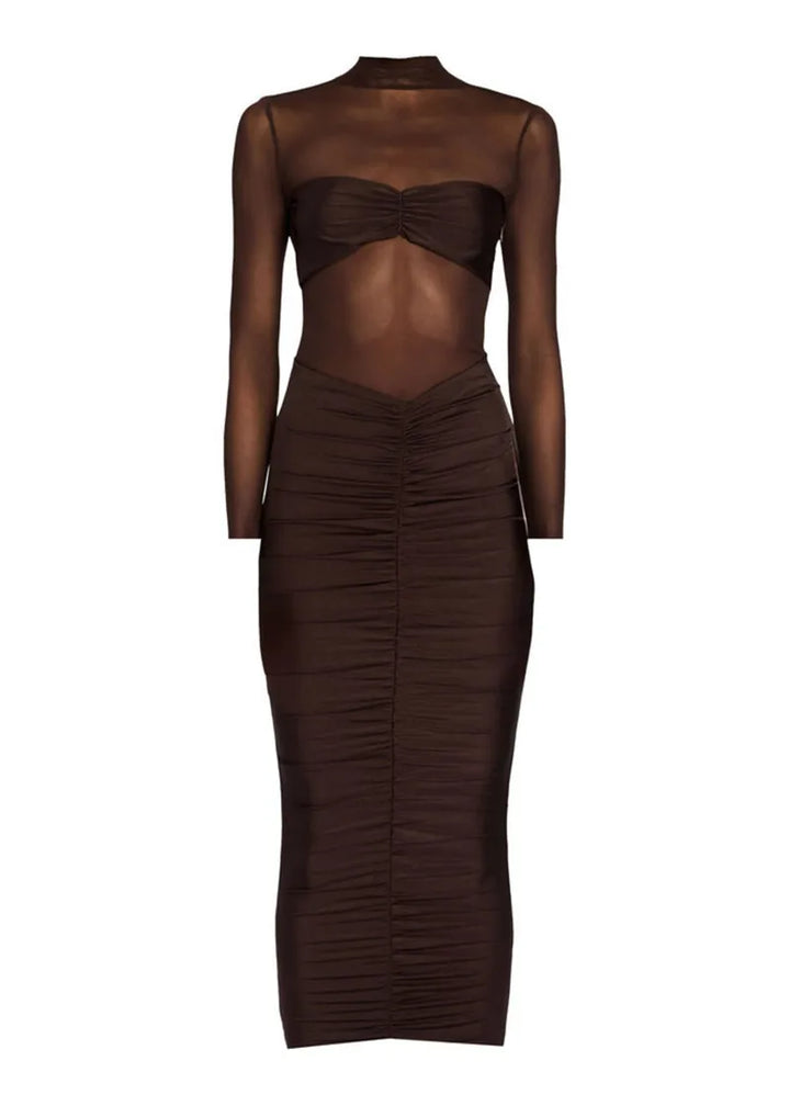 Fitted midi dress with ruching and mesh design - Miren