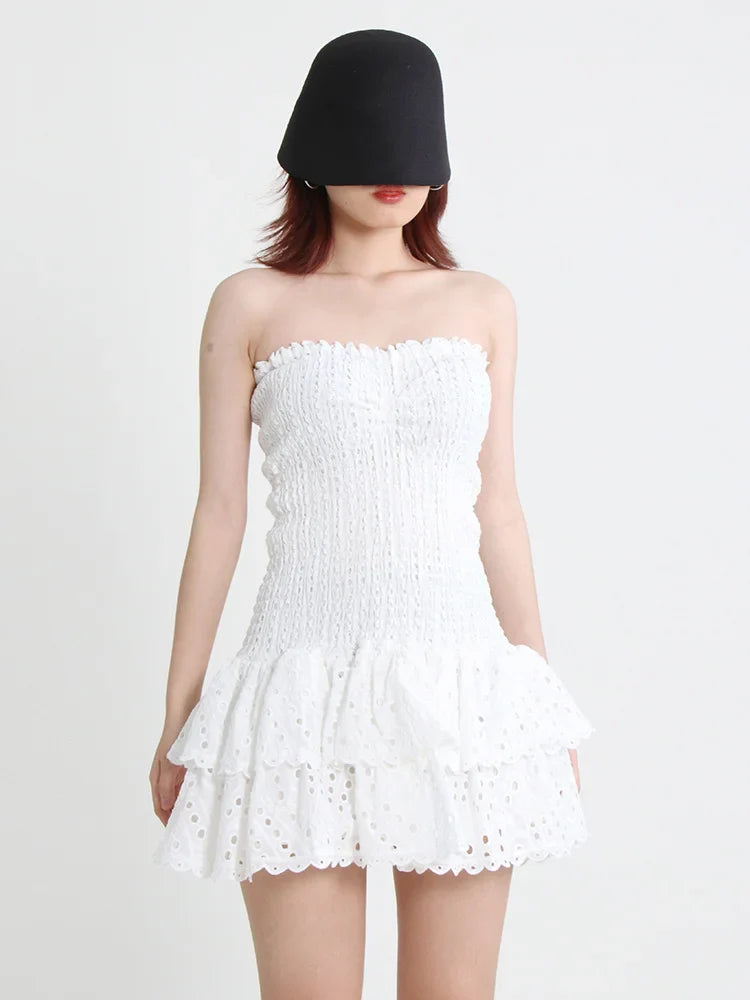 Strapless Mini Dress with Ruching and Ruffle - Diane