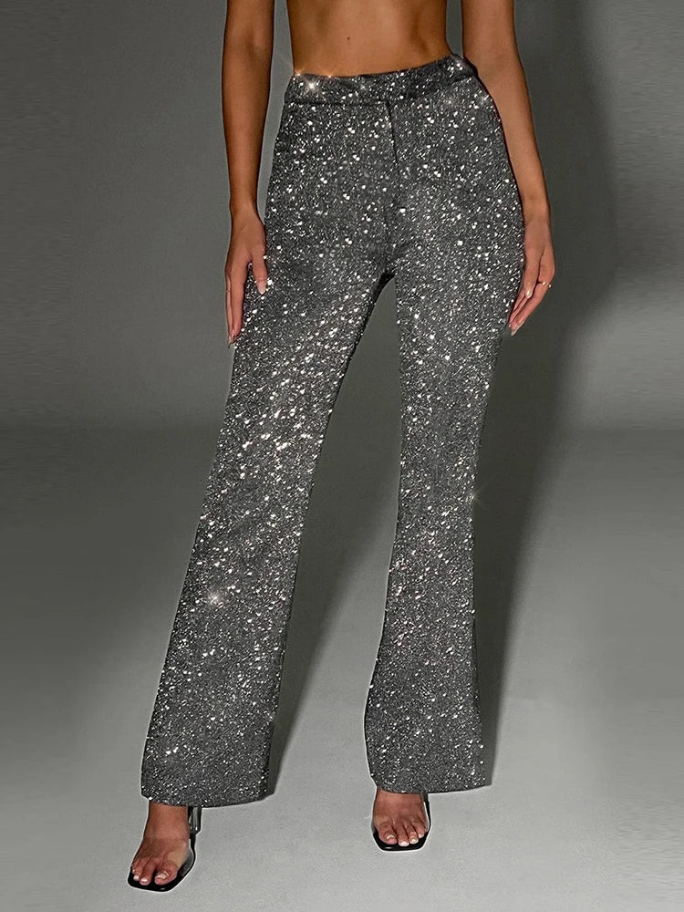 Three-Piece Glitter Suit with Bra, Blazer, and High-Waisted Pedal Pusher Pants - Glory