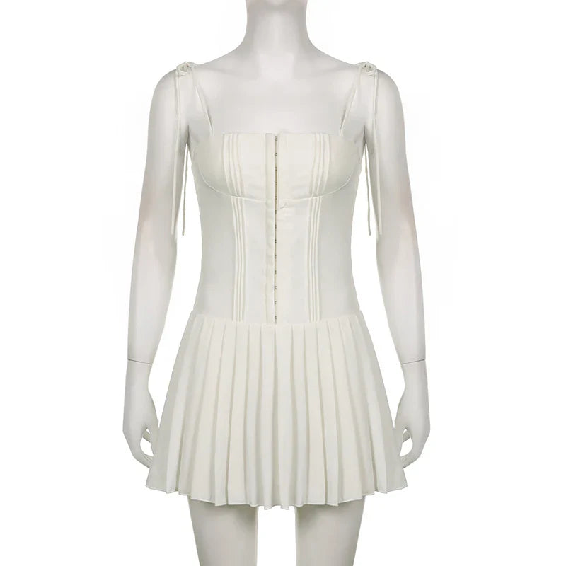 Mini Dress with Pin Closure and Tie Straps - Ronili