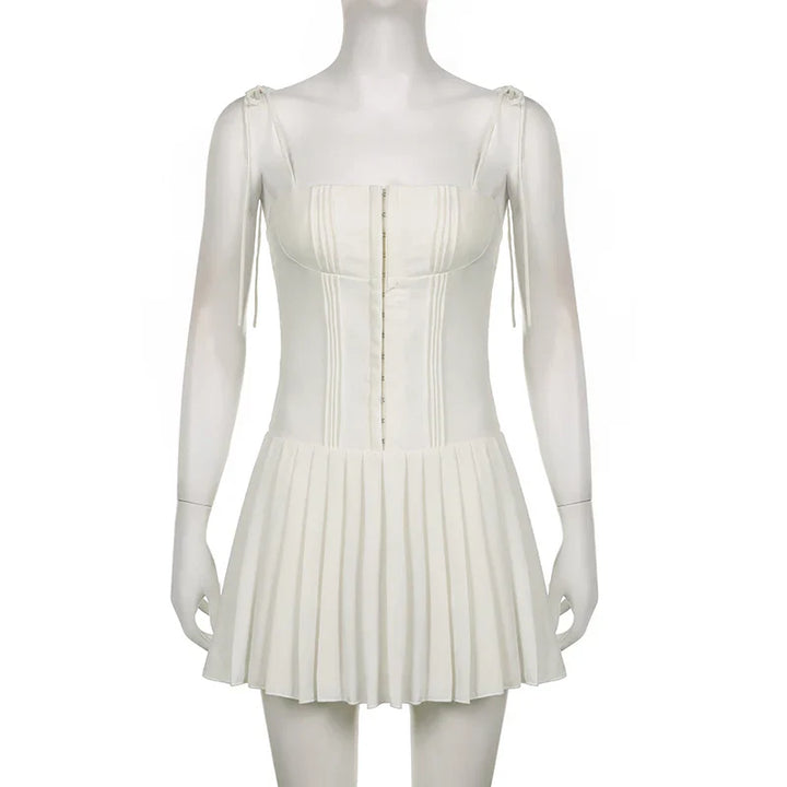 Mini Dress with Pin Closure and Tie Straps - Ronili