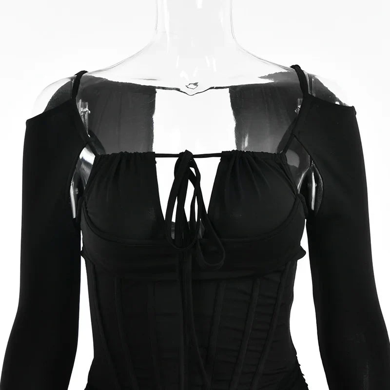 Mini dress with corset design and tie - KASIE