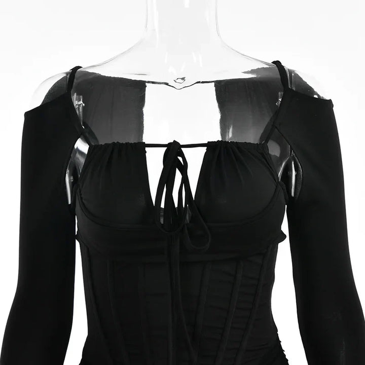 Mini dress with corset design and tie - KASIE