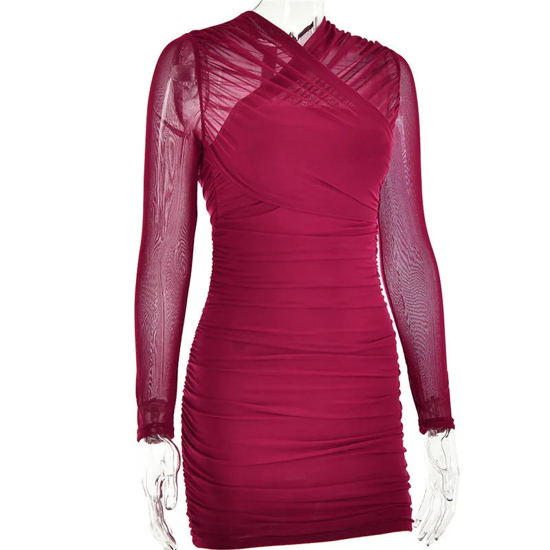 Fitted ruched mini dress with mesh design - Eddie