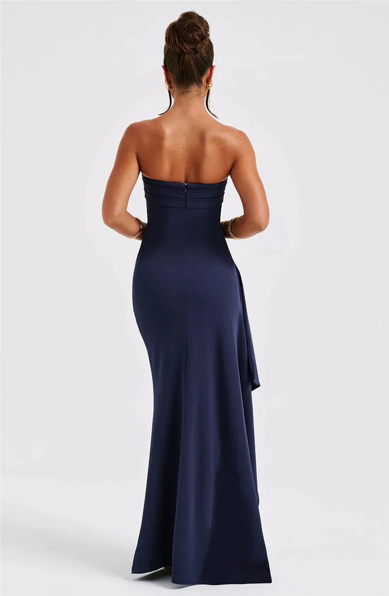 Ruffled strapless maxi dress with deep slit - Molina