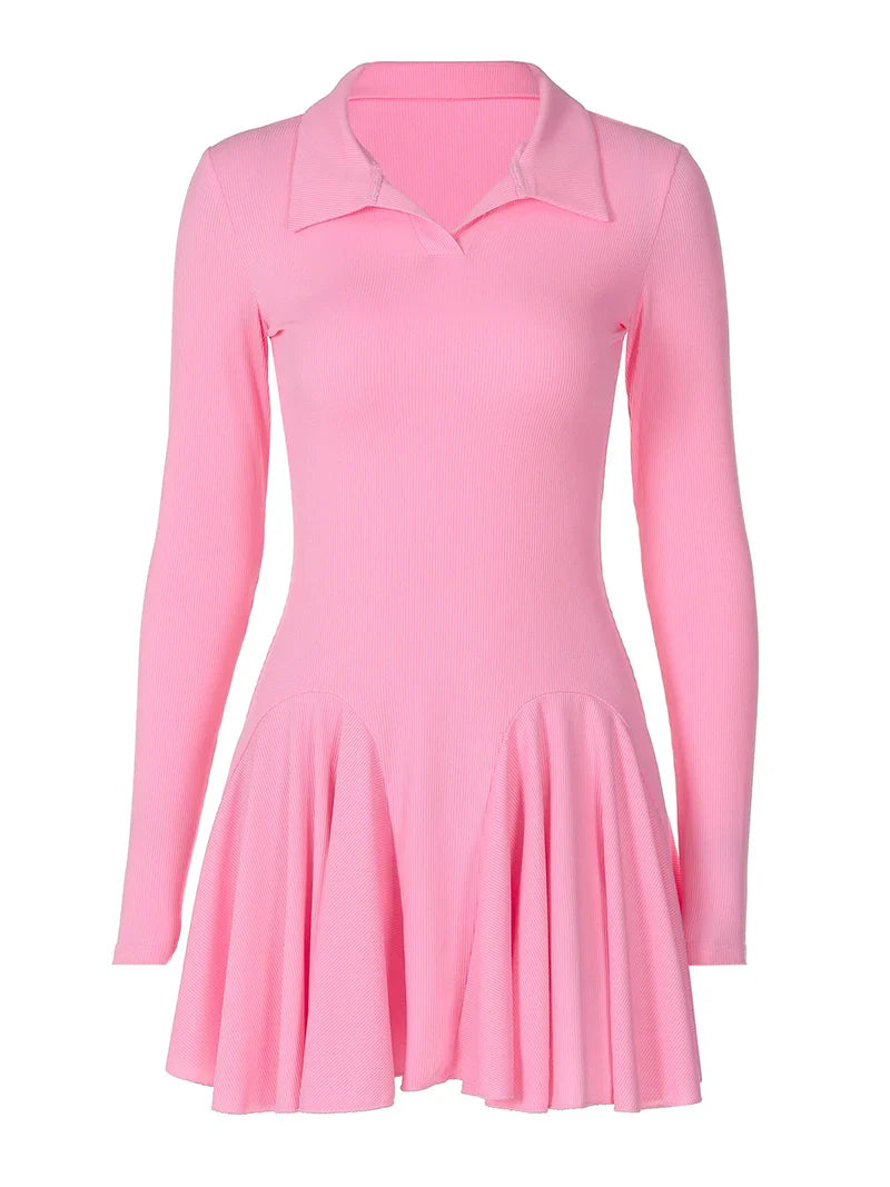 Knitted A-line mini dress with polo collar - Regina
