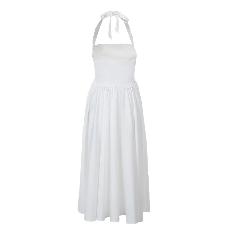 A-line midi dress with open back and neck tie - Angie