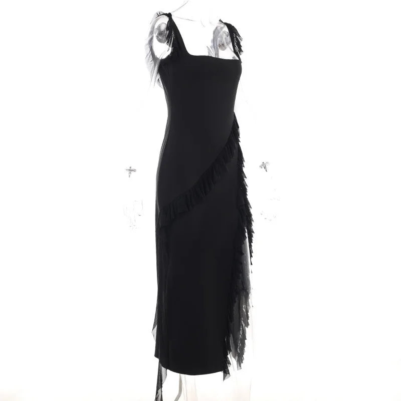 Maxi dress with ruffle decoration and slit design - Yahelia