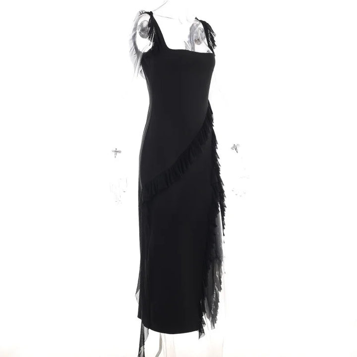 Maxi dress with ruffle decoration and slit design - Yahelia