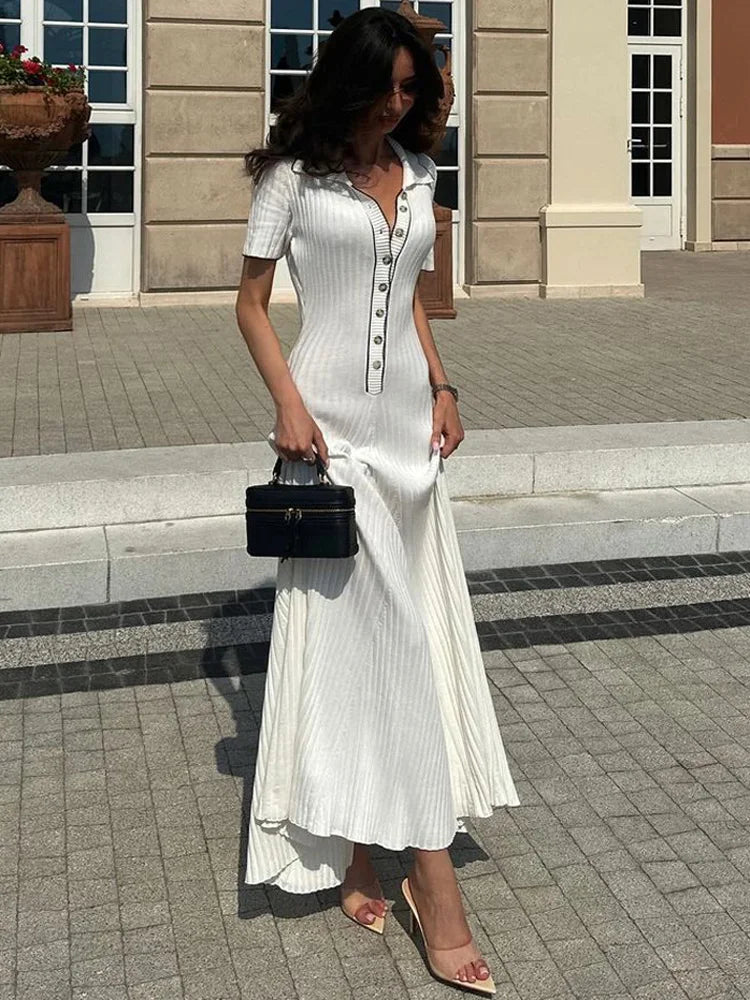 Knitted Maxi Dress with Elegant Design and Button Decoration - Ivanna
