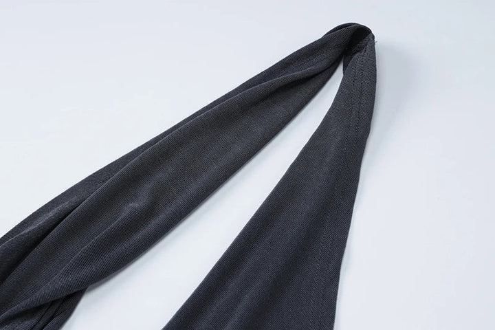 Knitted Suede Maxi Dress with Draped Collar, Open Back, and Tie Detail - Michaela
