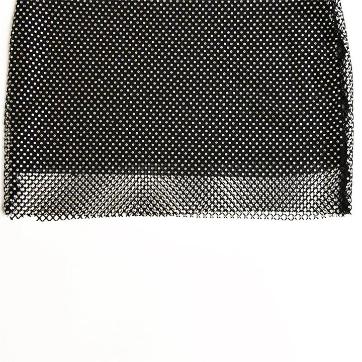 Diamond mesh sparkling mini dress with opaque hem and open back - Morrison