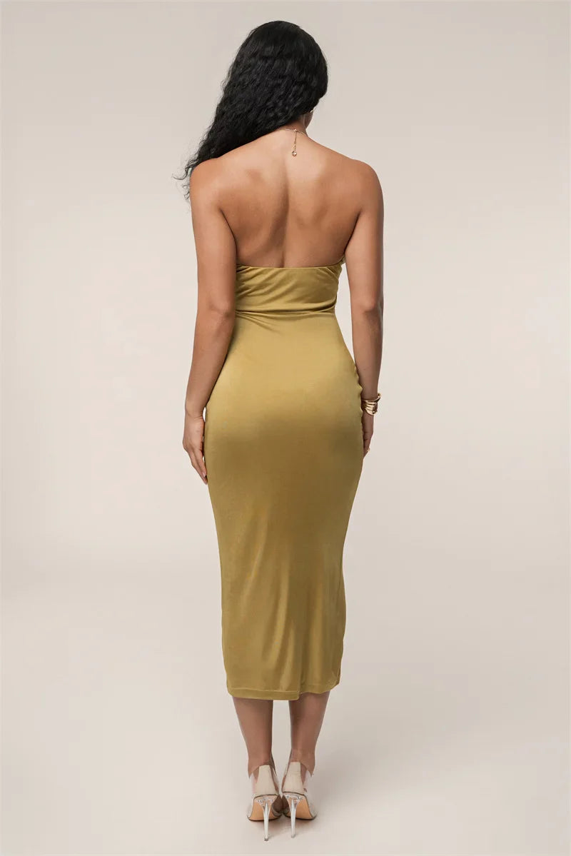 Fitted midi dress with chain and buckle cutout detail - John