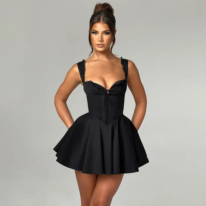 A-line mini dress with button decoration and chest tie - Marom