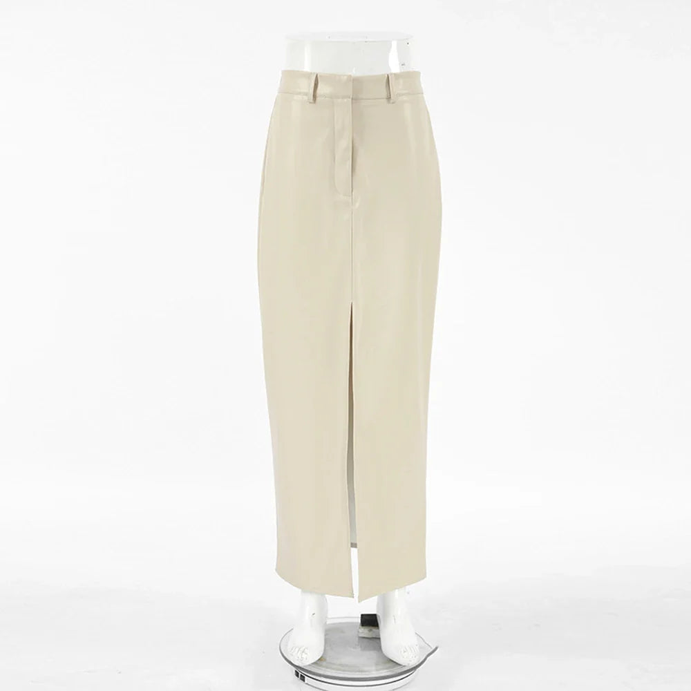 Maxi faux leather skirt with slit design - MAGEN