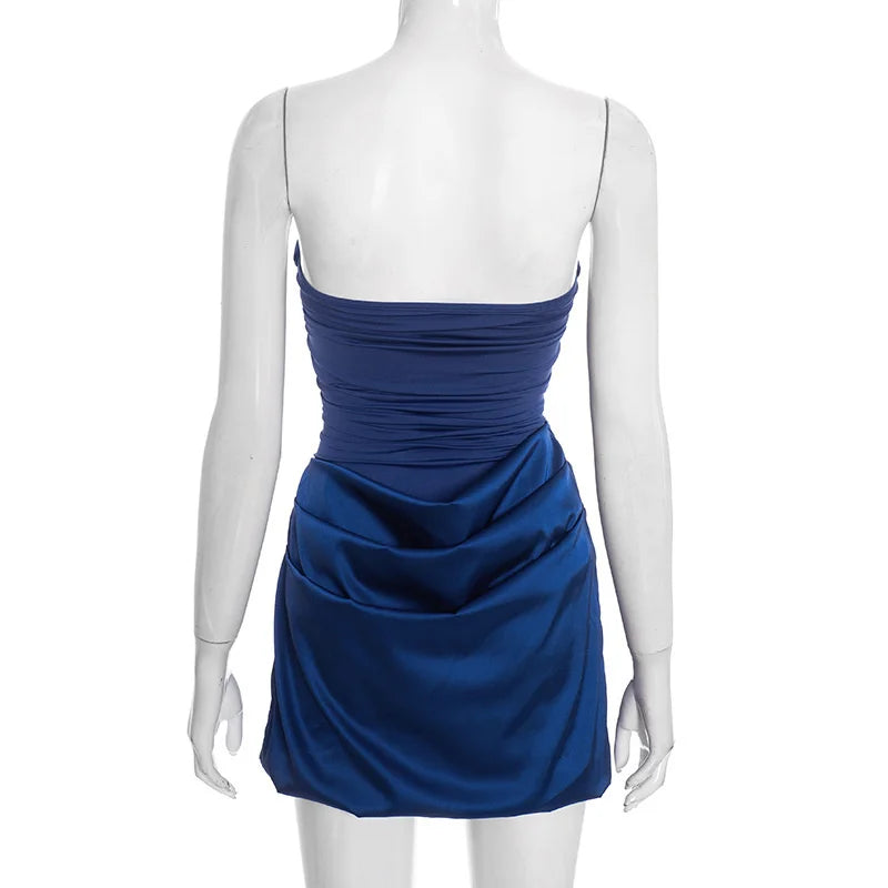Mini strapless dress with satin pleats and buckle decoration - Easy