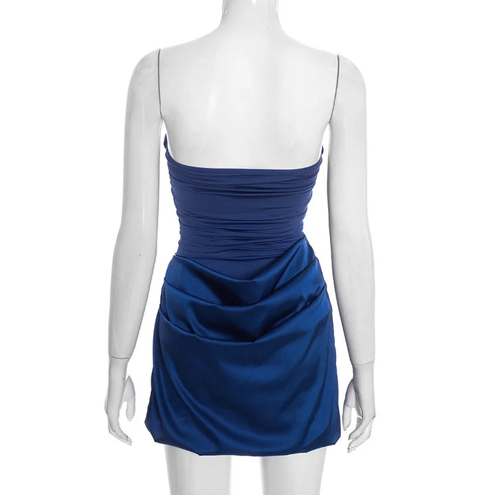 Mini strapless dress with satin pleats and buckle decoration - Easy