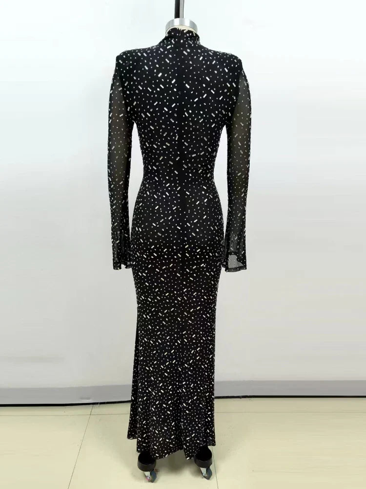 Luxurious Evening Maxi Dress with Sparkling Diamond Embellishment and Turtleneck Collar - Emerson