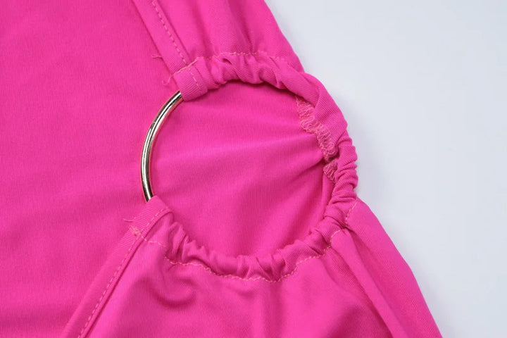 Mini dress with ruching, open back, and hoop decoration - CAROLINA