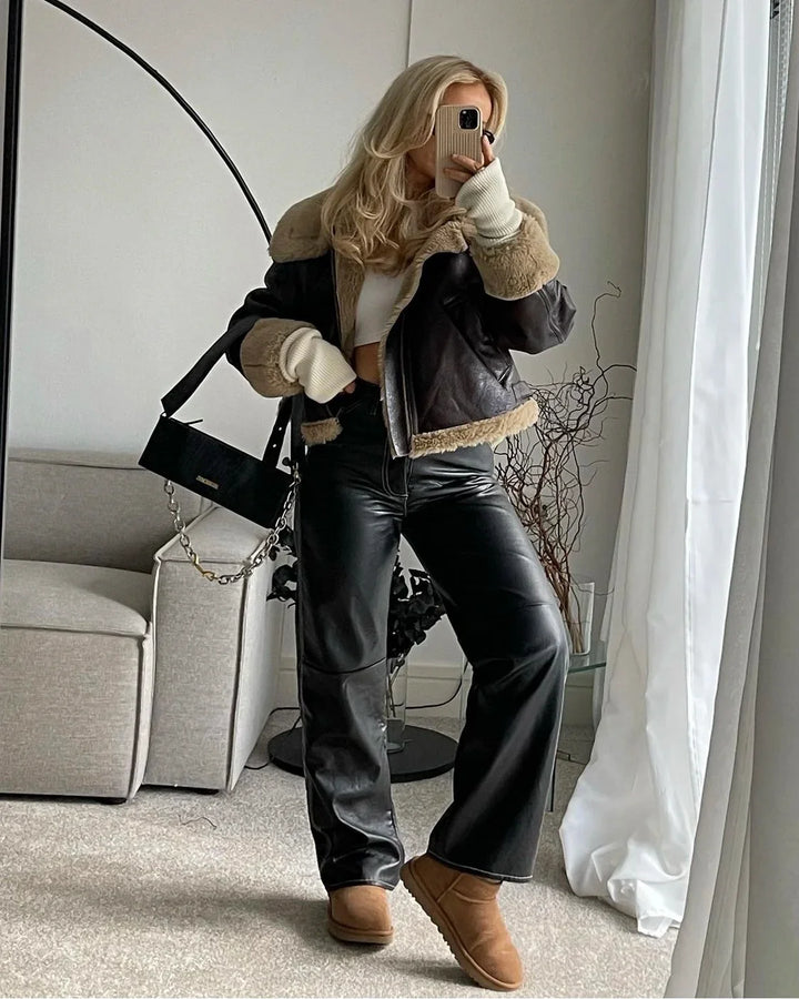 Leather Coat with Fur Lining - Candy